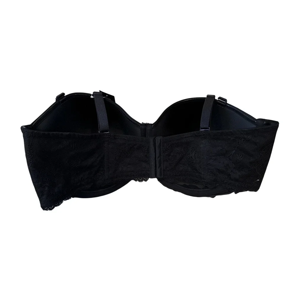 Torrid Strapless Bra Women 48DDD Black Lightly Lined Lace Multi-Way Microfiber